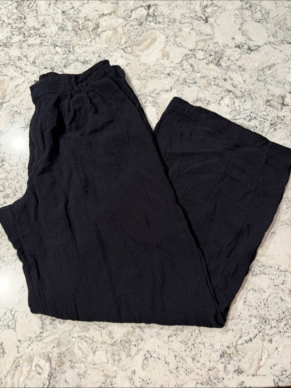Women’s Wide Leg Black Lightweight Crinkle Pants